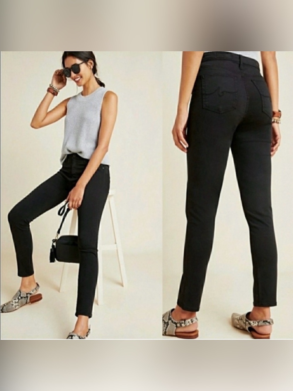 AG ADRIANO GOLDSCHMIED x Anthropologie The Abbey Mid-Rise Ankle Jeans Black 27R